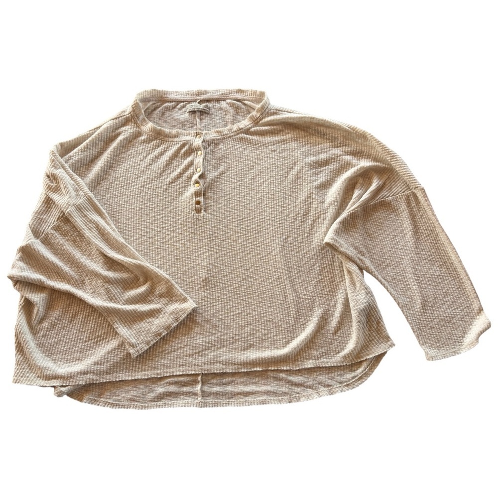 Urban Outfitters Oversized Boho Relaxed Henley Beige Cream Waffle Knit Top XL